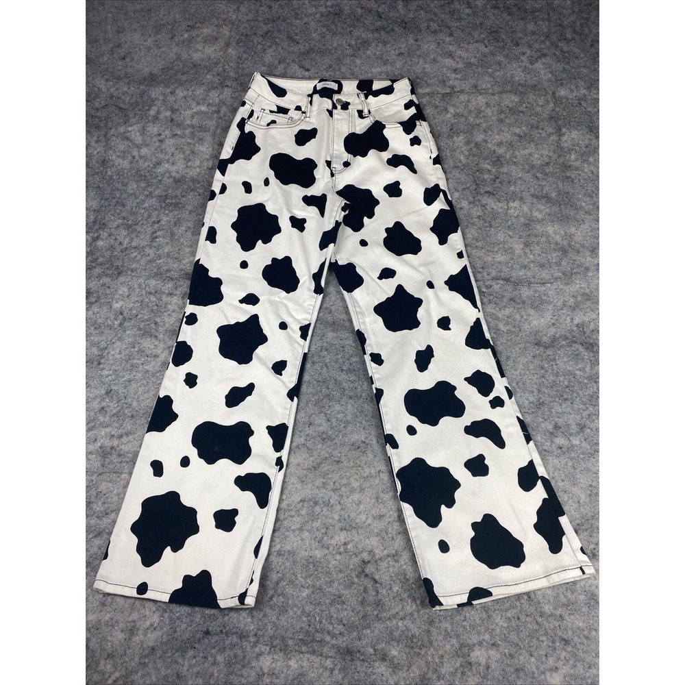 Forever 21 Size 26 White/Black Denim Cow Print Western Cowgirl 5 Pocket Jeans